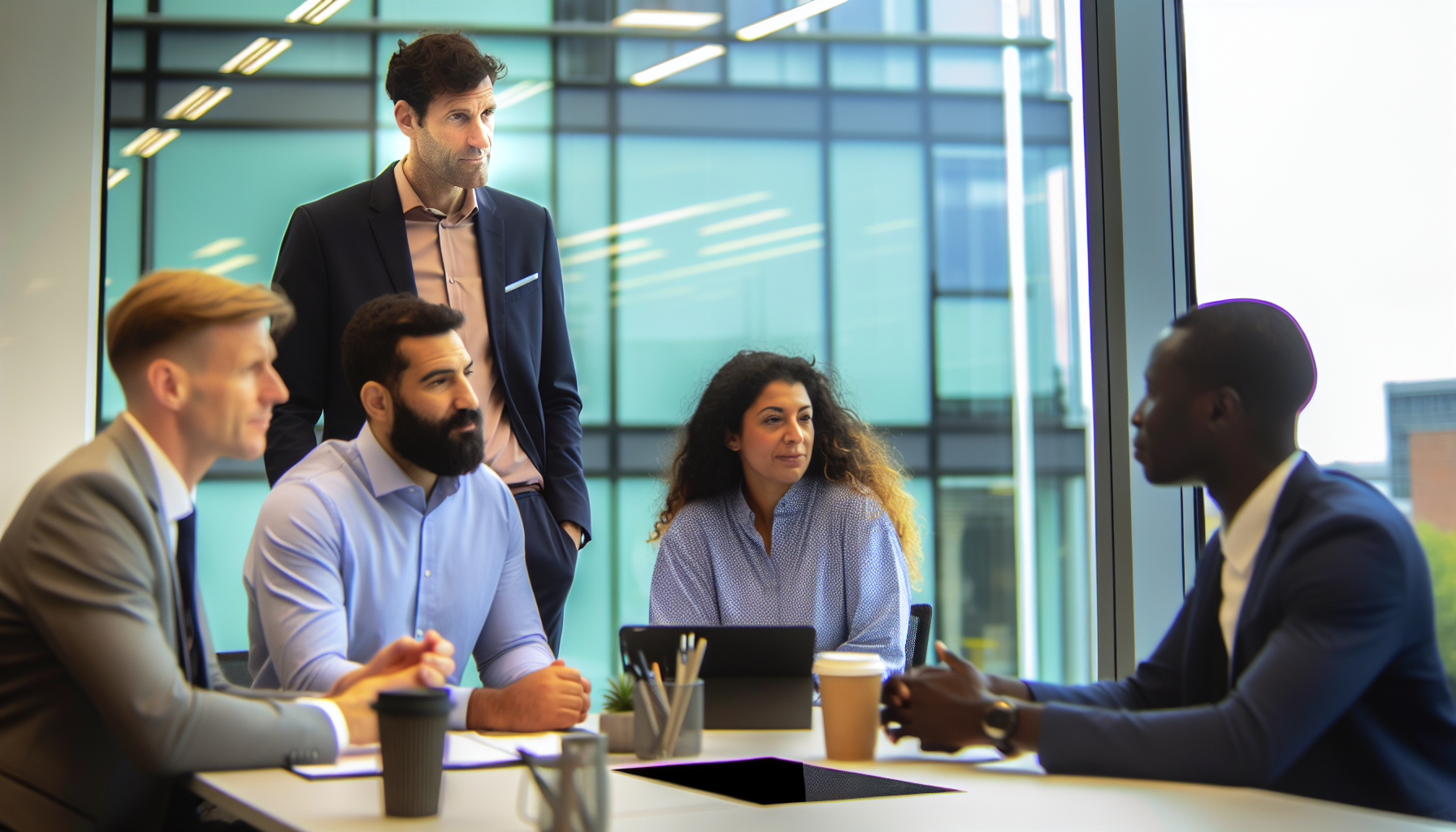 UK team in a meeting at a modern office