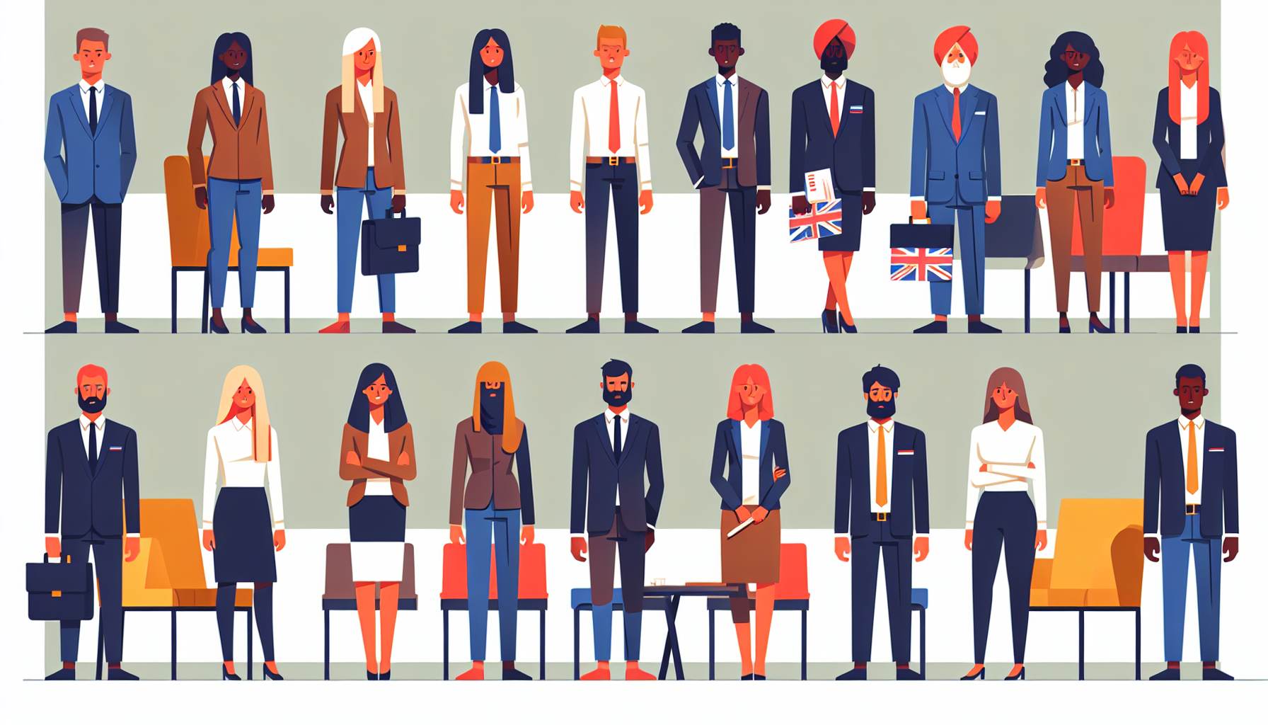 Diverse UK professionals in a modern office setting