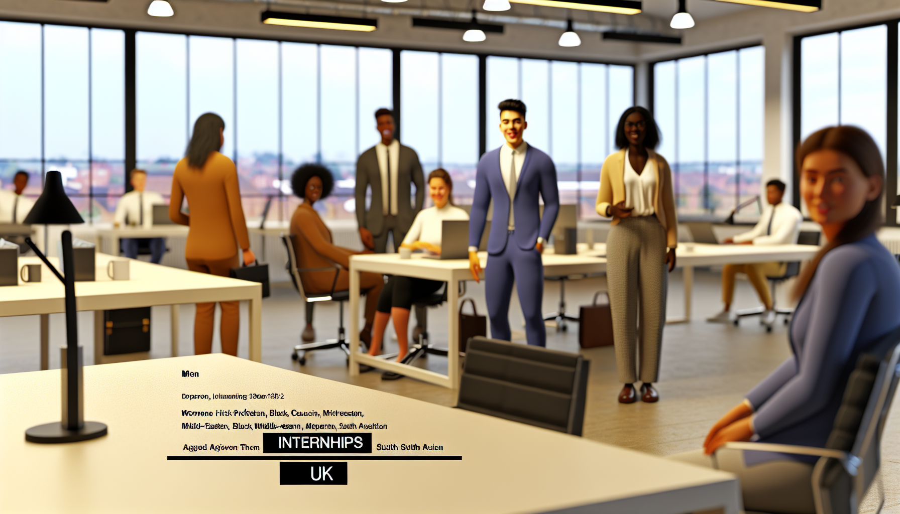 Diverse UK professionals working in a modern office environment
