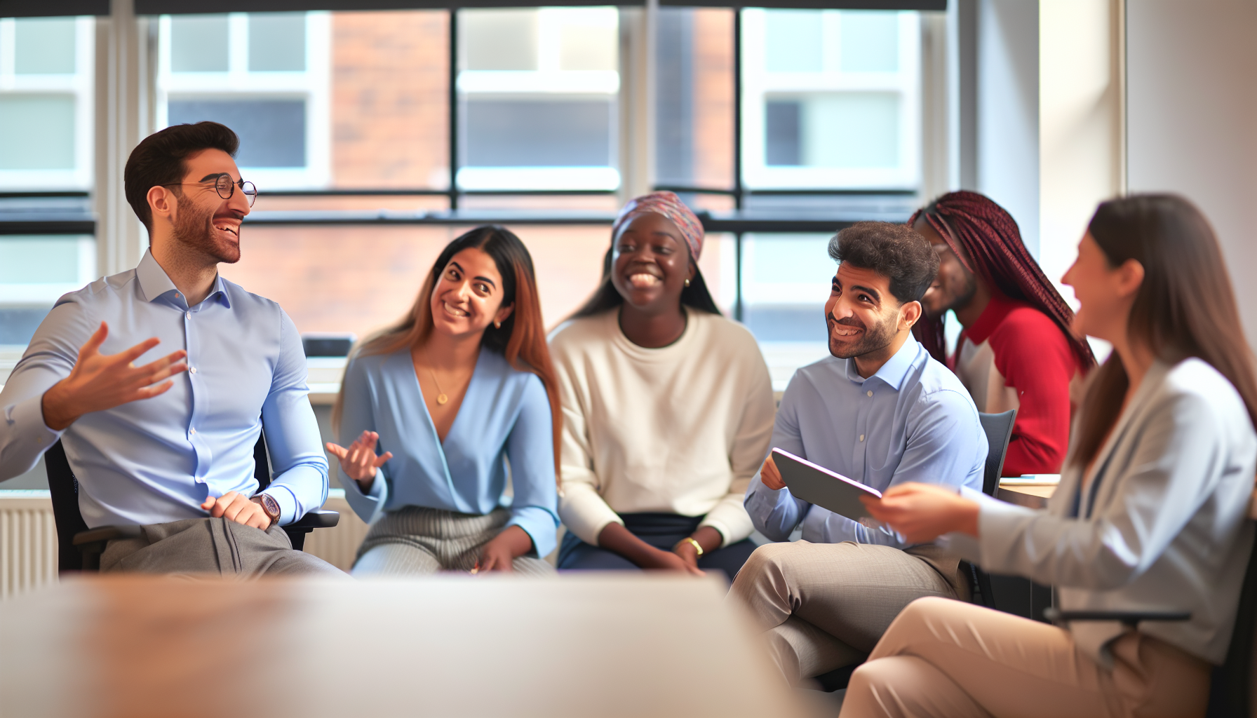 Diverse team in meeting discussing interview process
