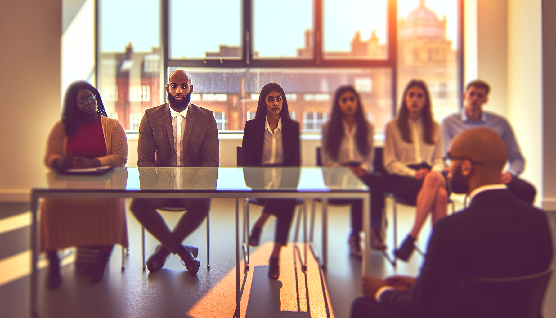 Diverse UK professionals working in a modern office environment.