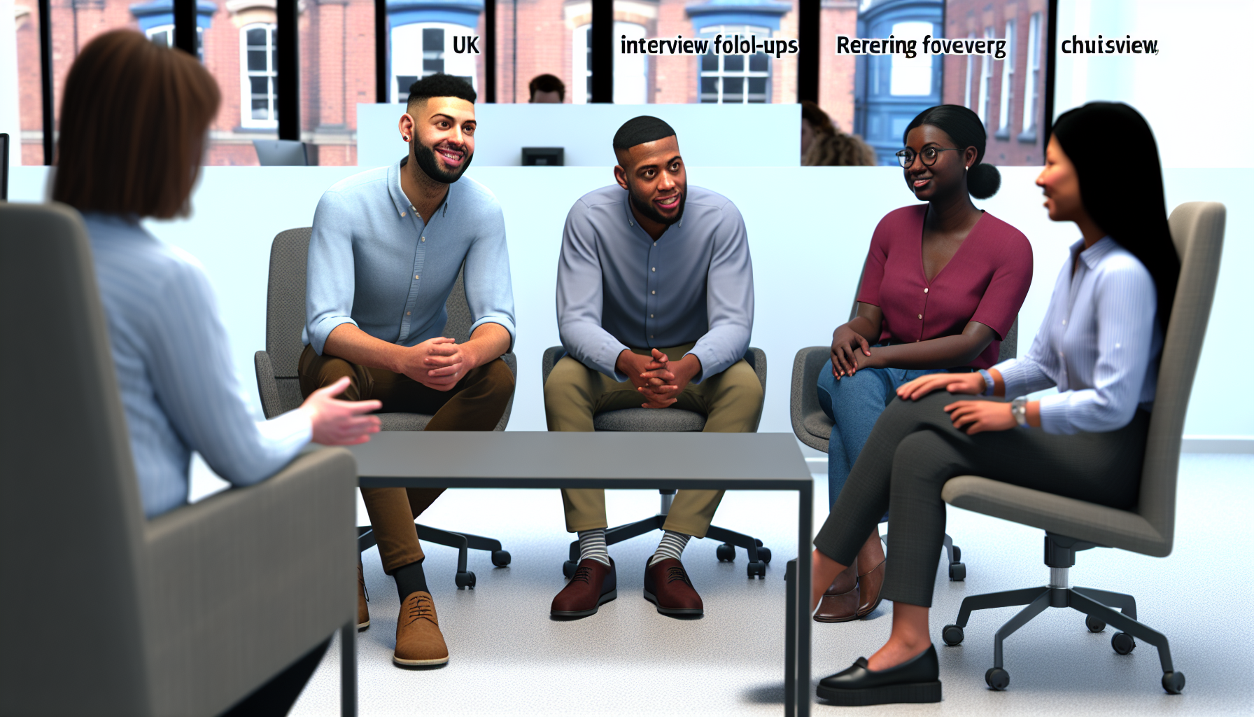 Group of UK professionals discussing effective email follow-ups.