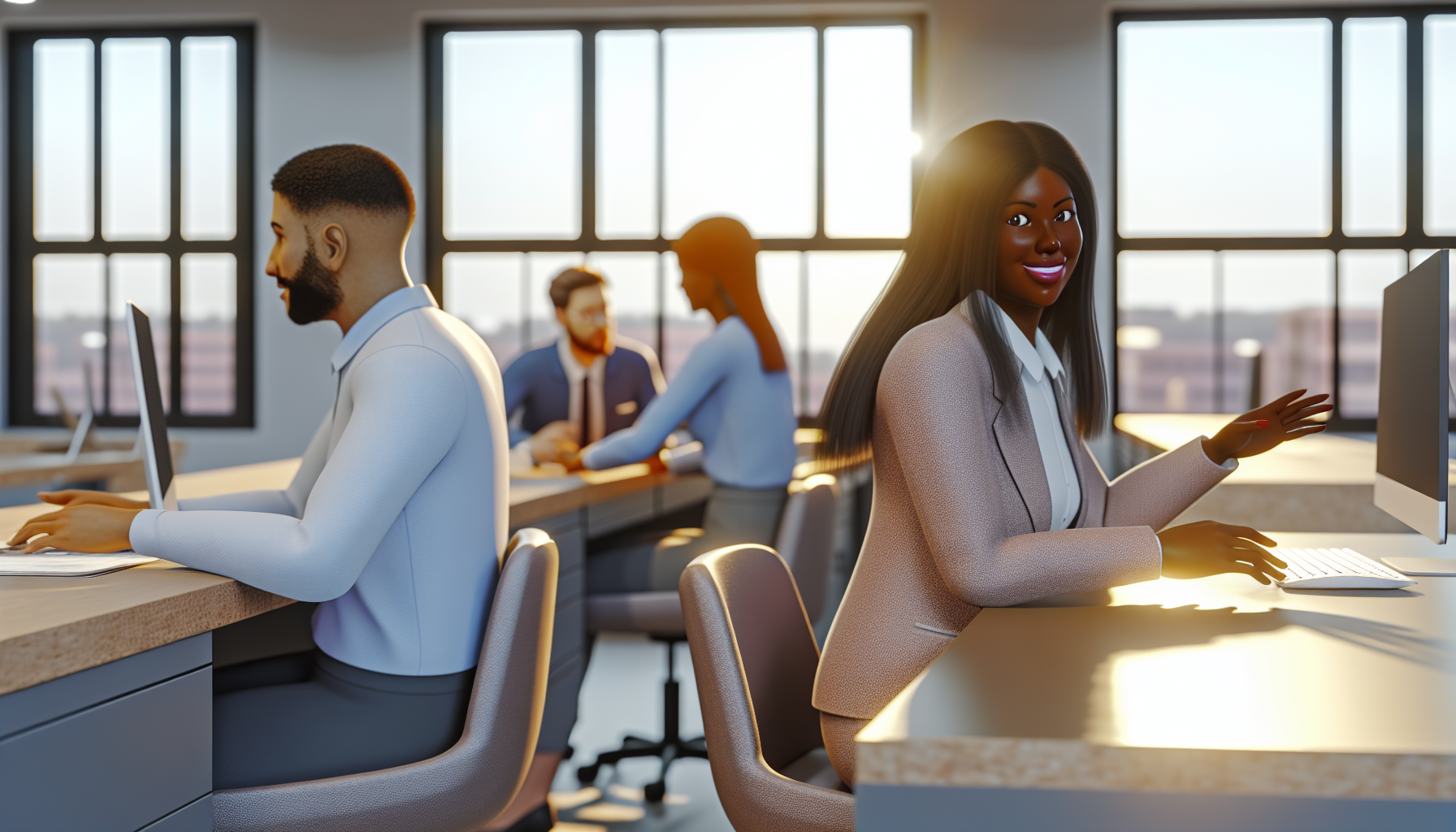 Group of diverse UK professionals discussing in modern office