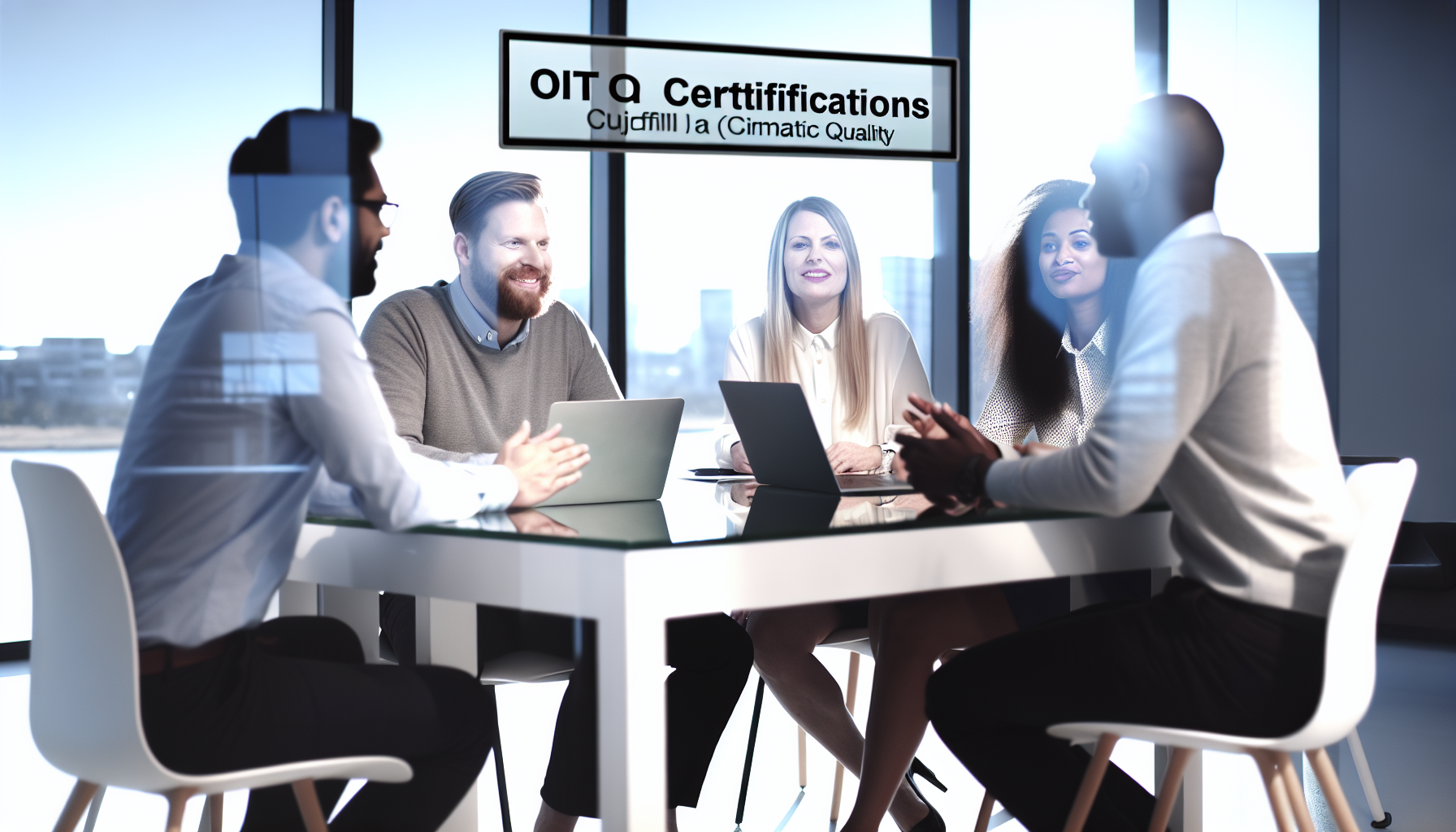 Collaborative discussion among UK professionals in an office