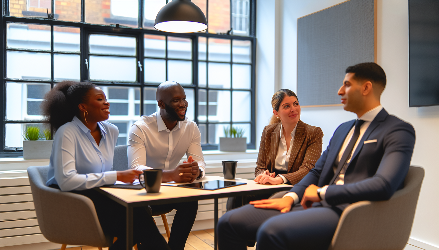 Team meeting in a modern UK office setting
