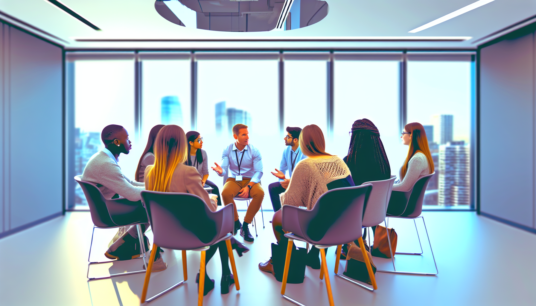 Professionals in a collaborative office discussion