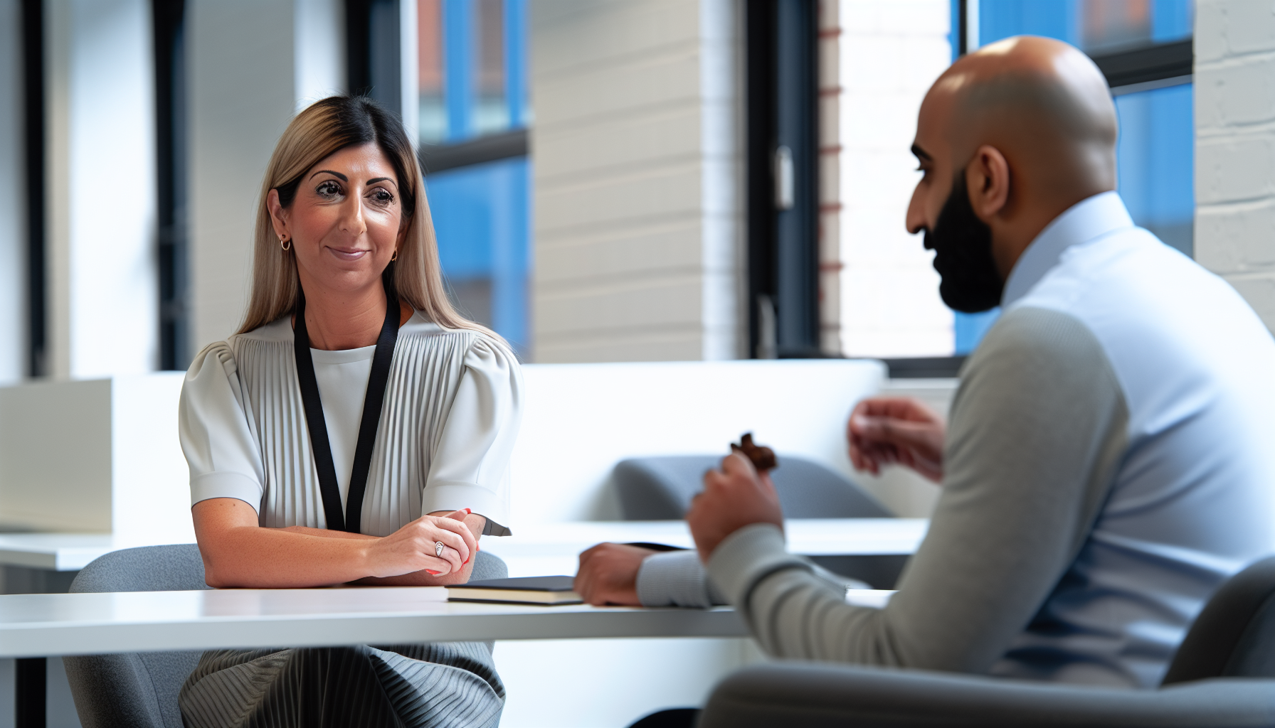 Diverse UK team discussing jury service leave in modern office