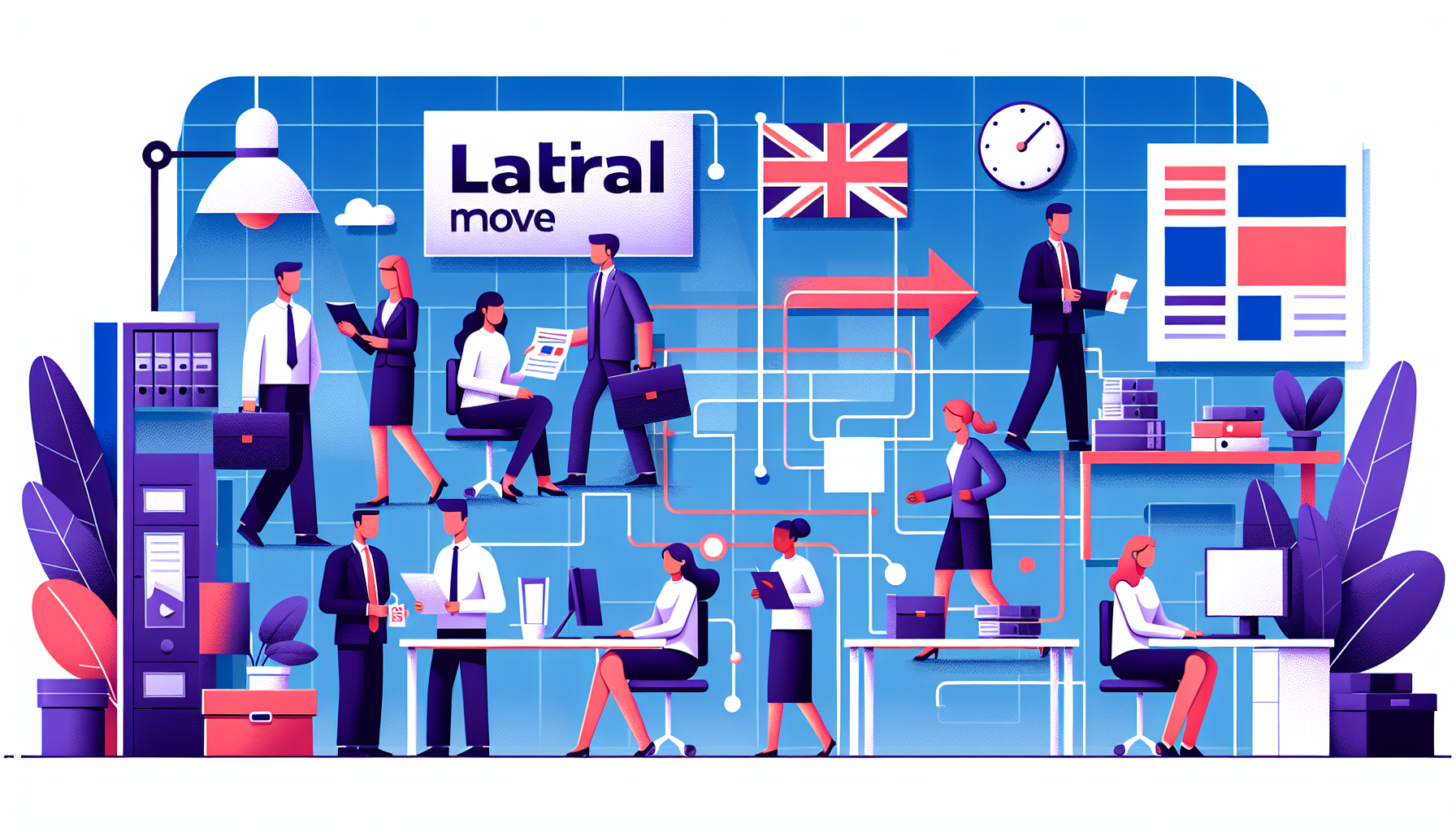 UK workplace team collaborating on career tasks