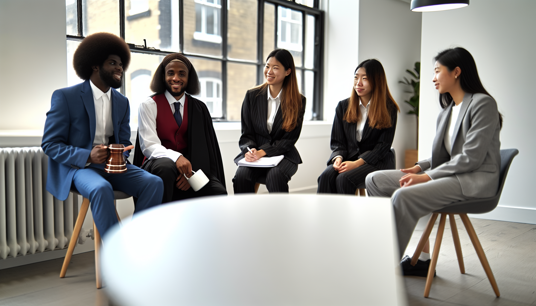Diverse UK team in collaborative legal training discussion