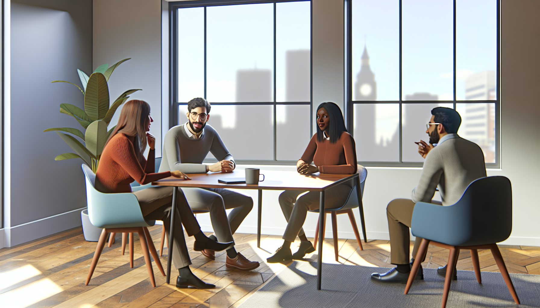 UK team meeting about LinkedIn networking in a modern office