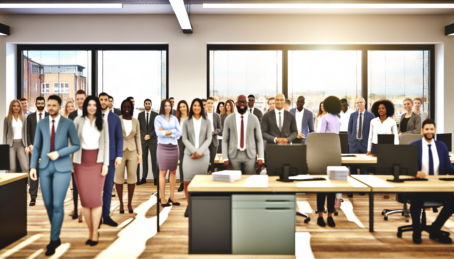 British professionals working in an open-plan office setting