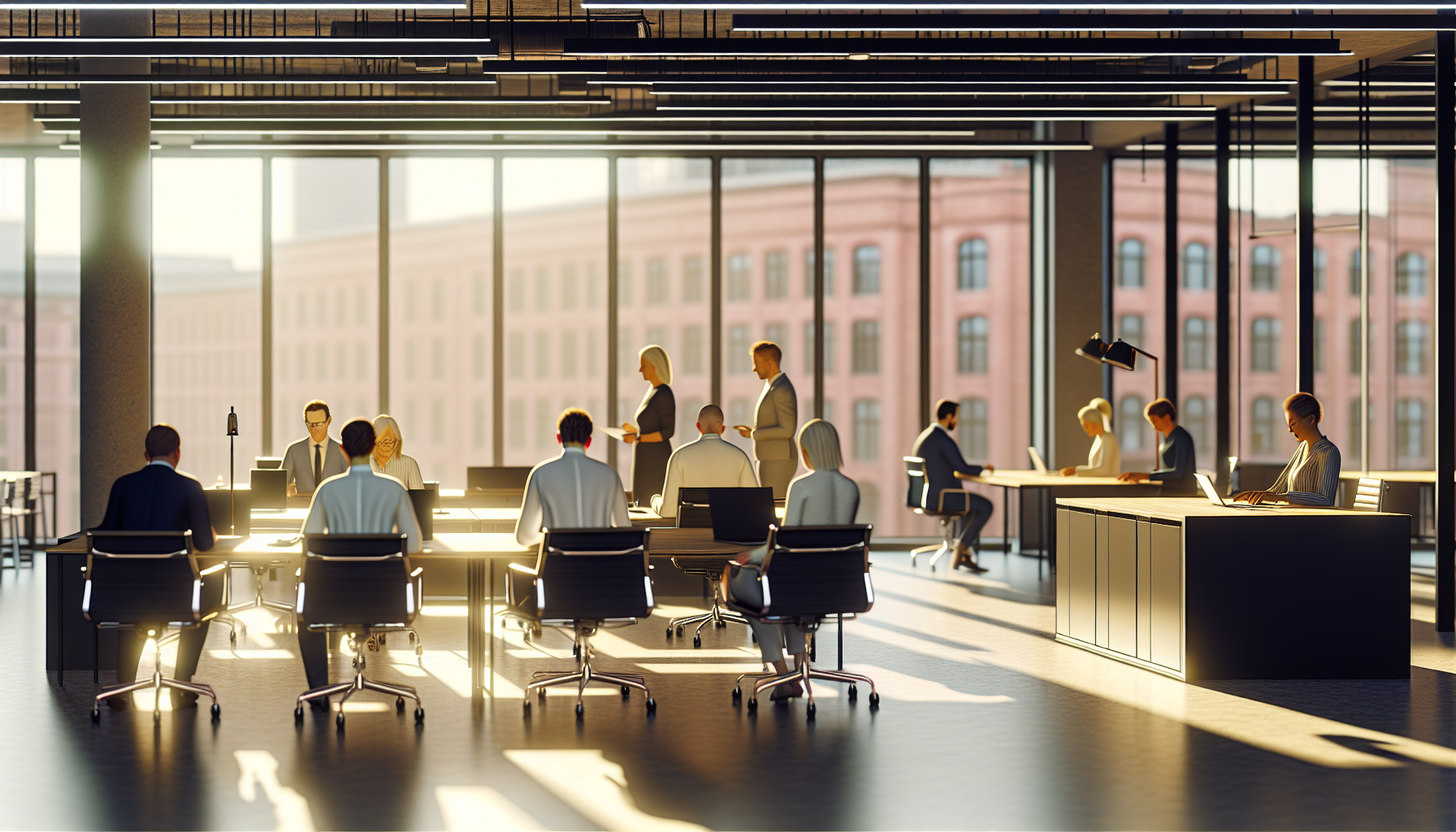 Professionals discussing salary in a modern London office
