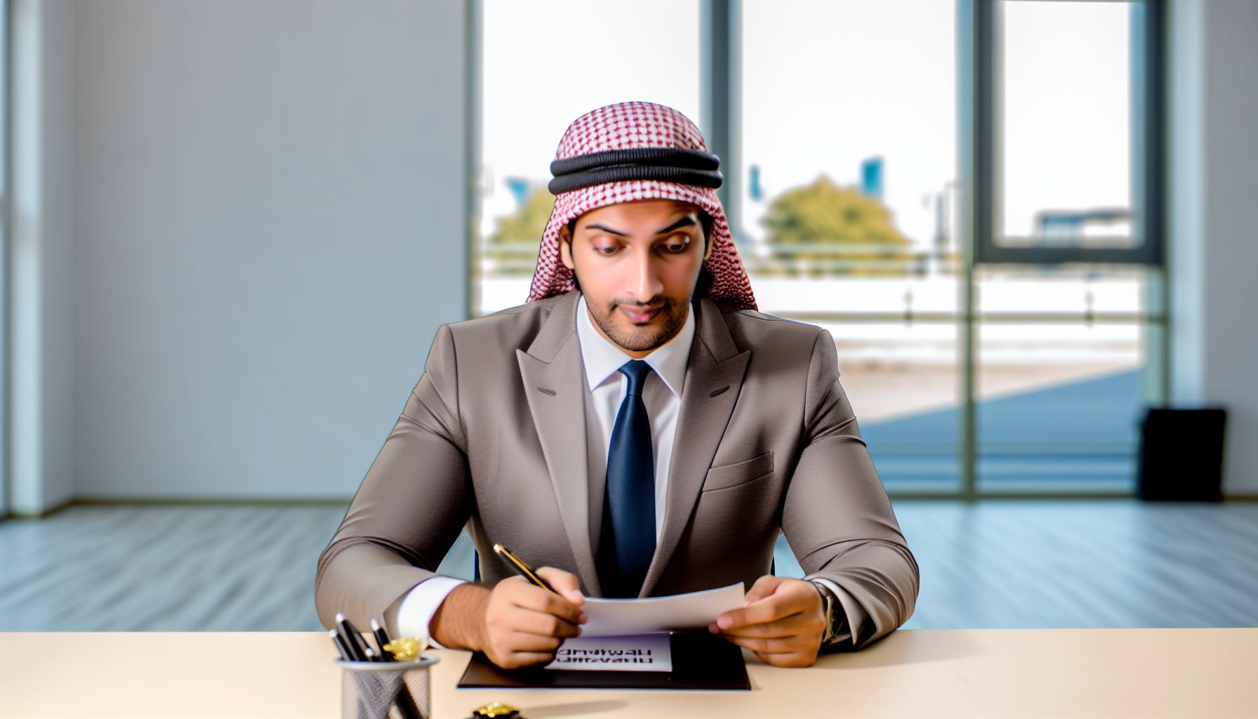 UK professional preparing for a lunch interview at their desk