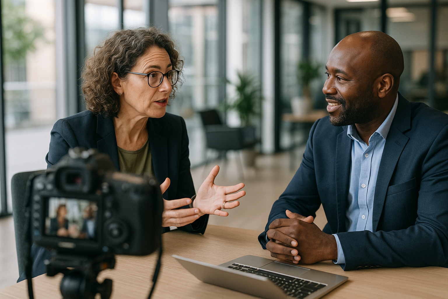 Two UK professionals discussing career next steps for diagrammatic reasoning UK