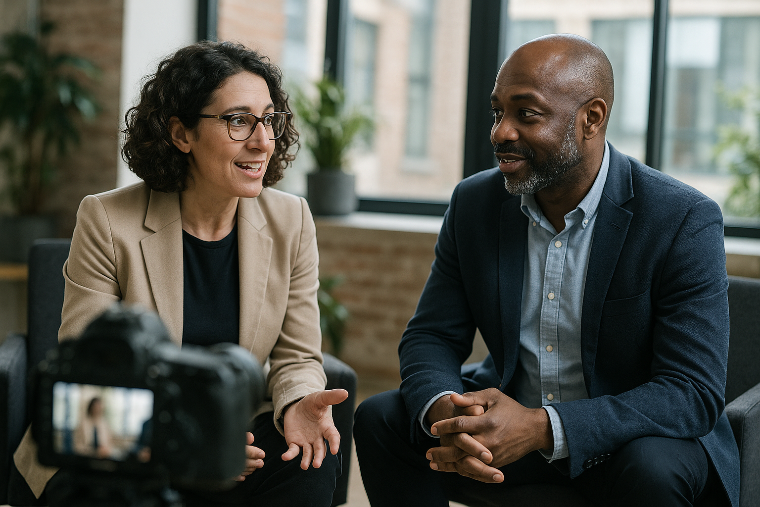 Two UK professionals discussing career next steps for Agile methodology UK