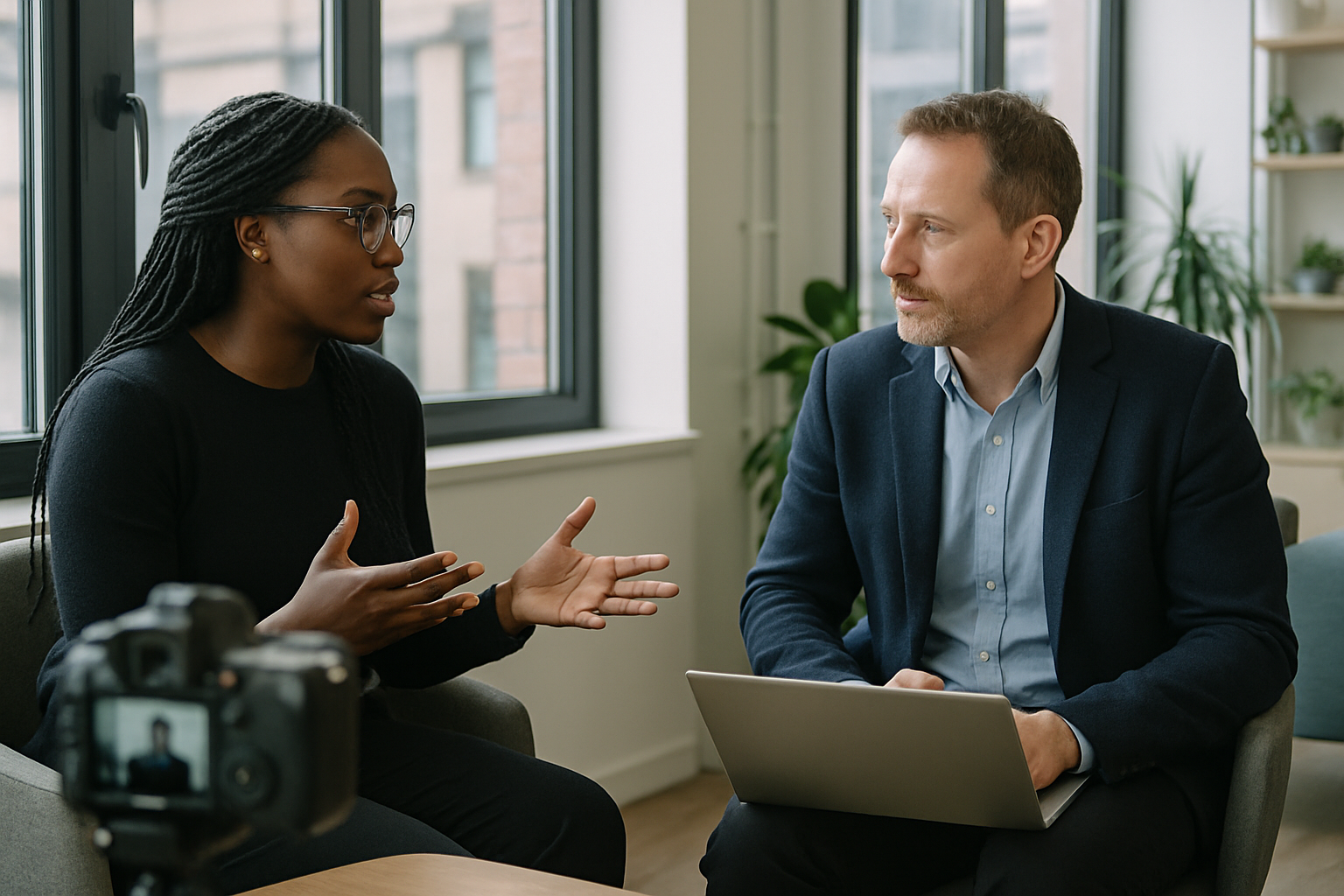 Two UK professionals discussing career next steps for Key account manager UK