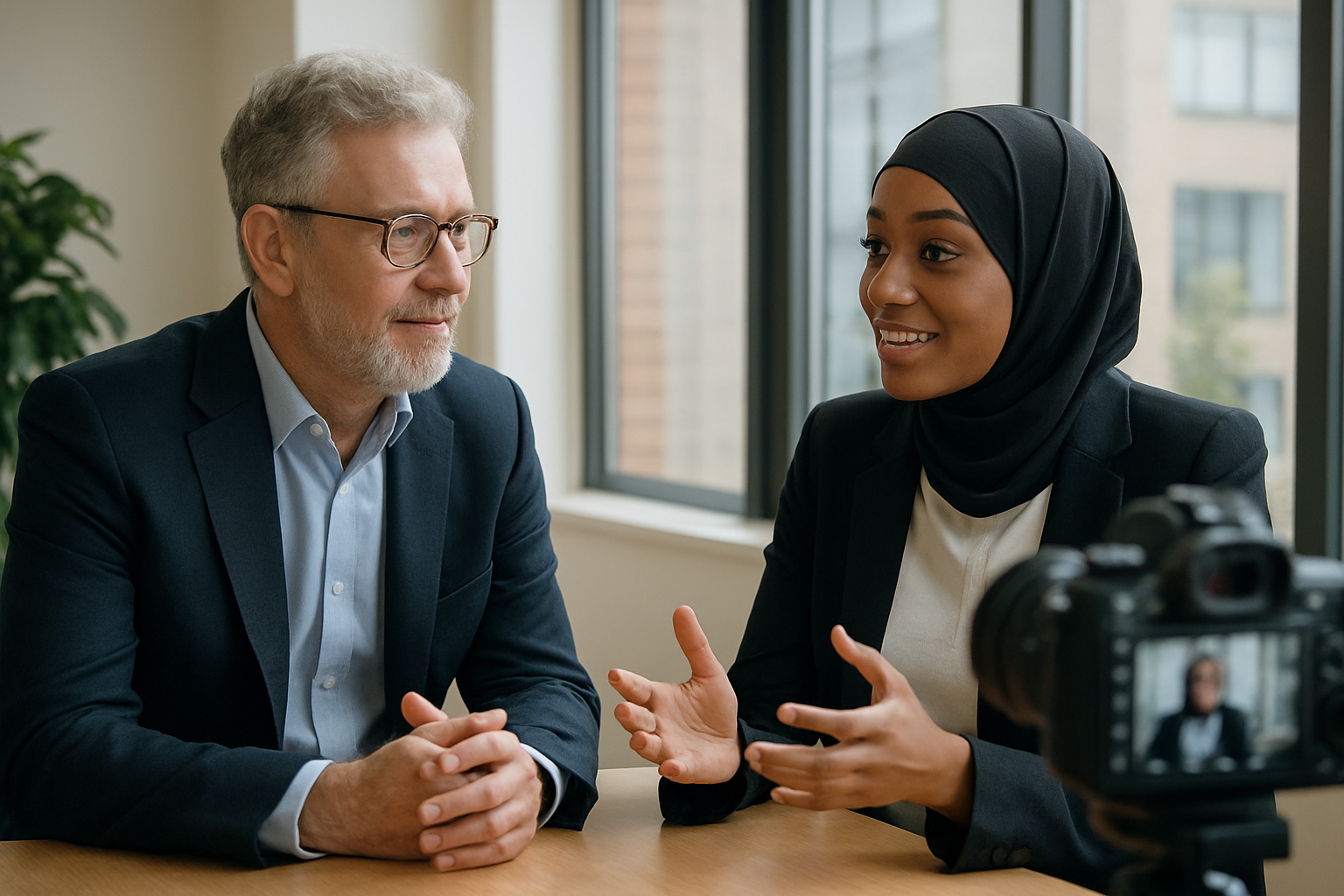 Two UK professionals discussing career next steps for Sales Development Rep UK