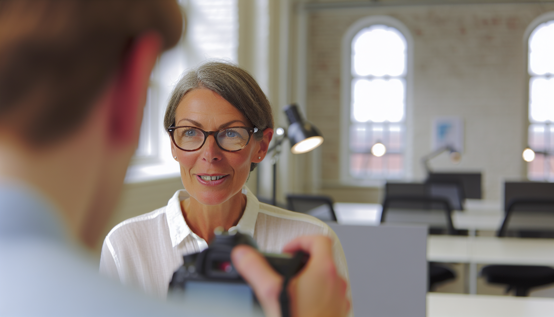 UK professional working individually at desk in office