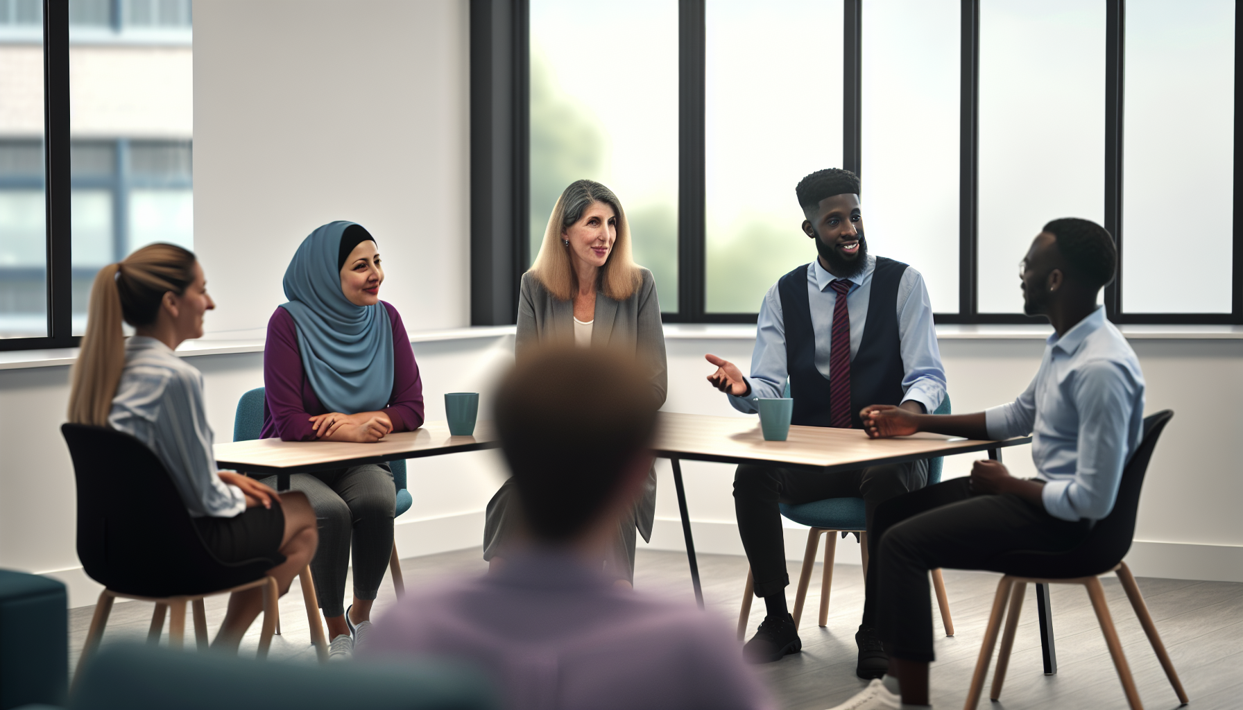 UK professionals having a collaborative discussion in office