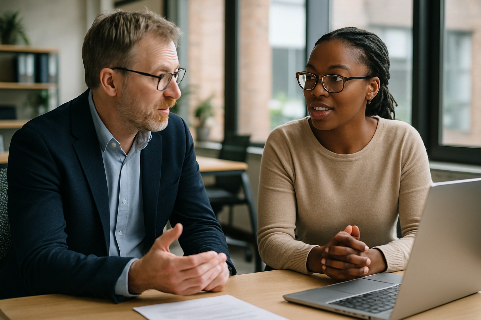 Two UK professionals discussing career next steps for placement year UK
