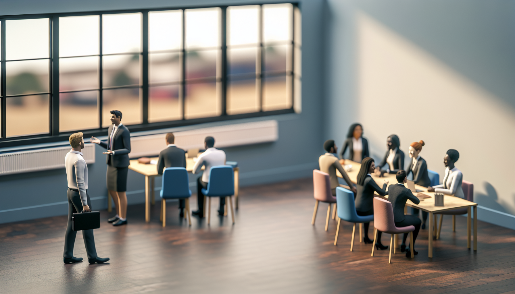 British professionals collaborating in a modern open-plan office.