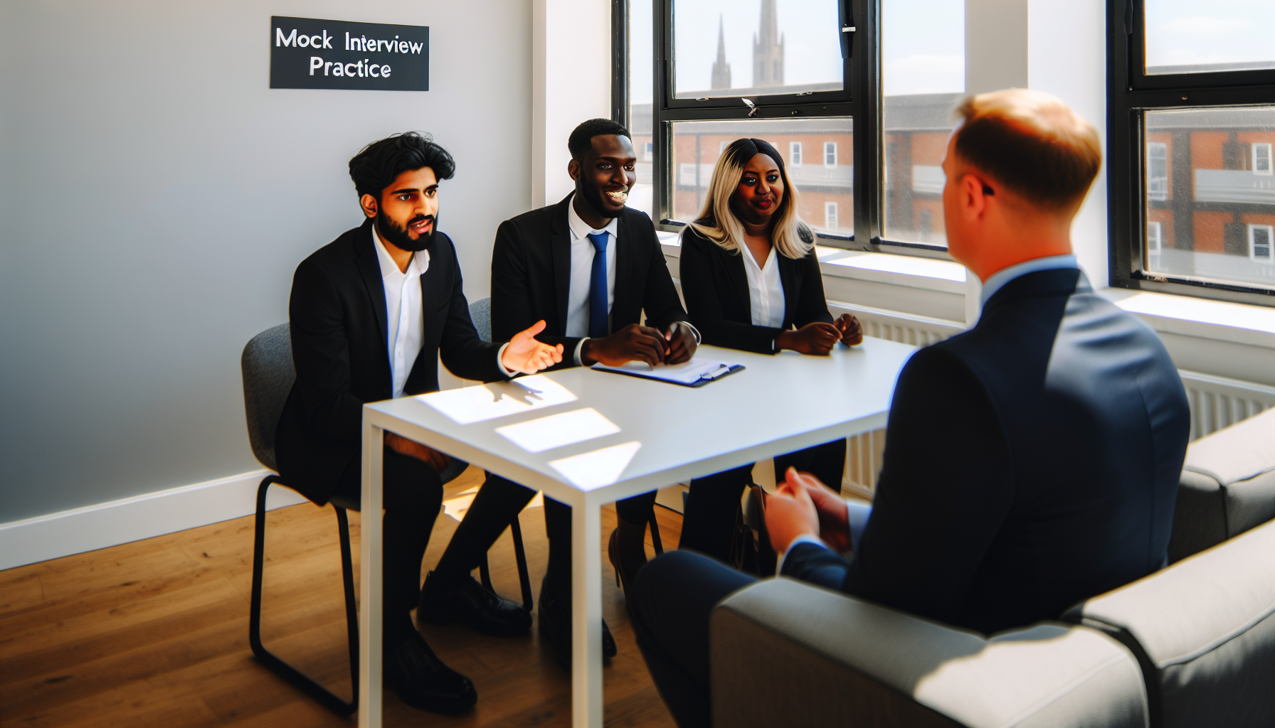 Diverse team in collaborative discussion in a bright office