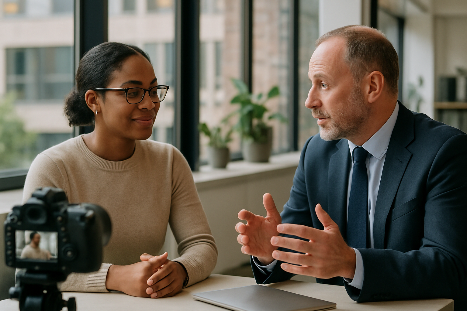 Two UK professionals discussing career next steps for Bright Network UK