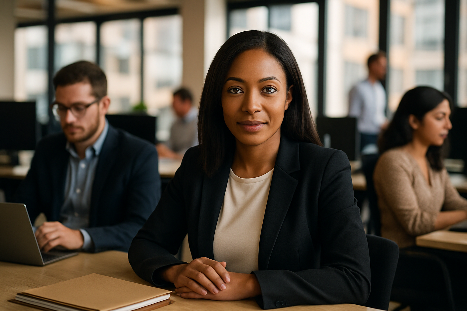 British professionals in a modern office discussing family lawyer UK