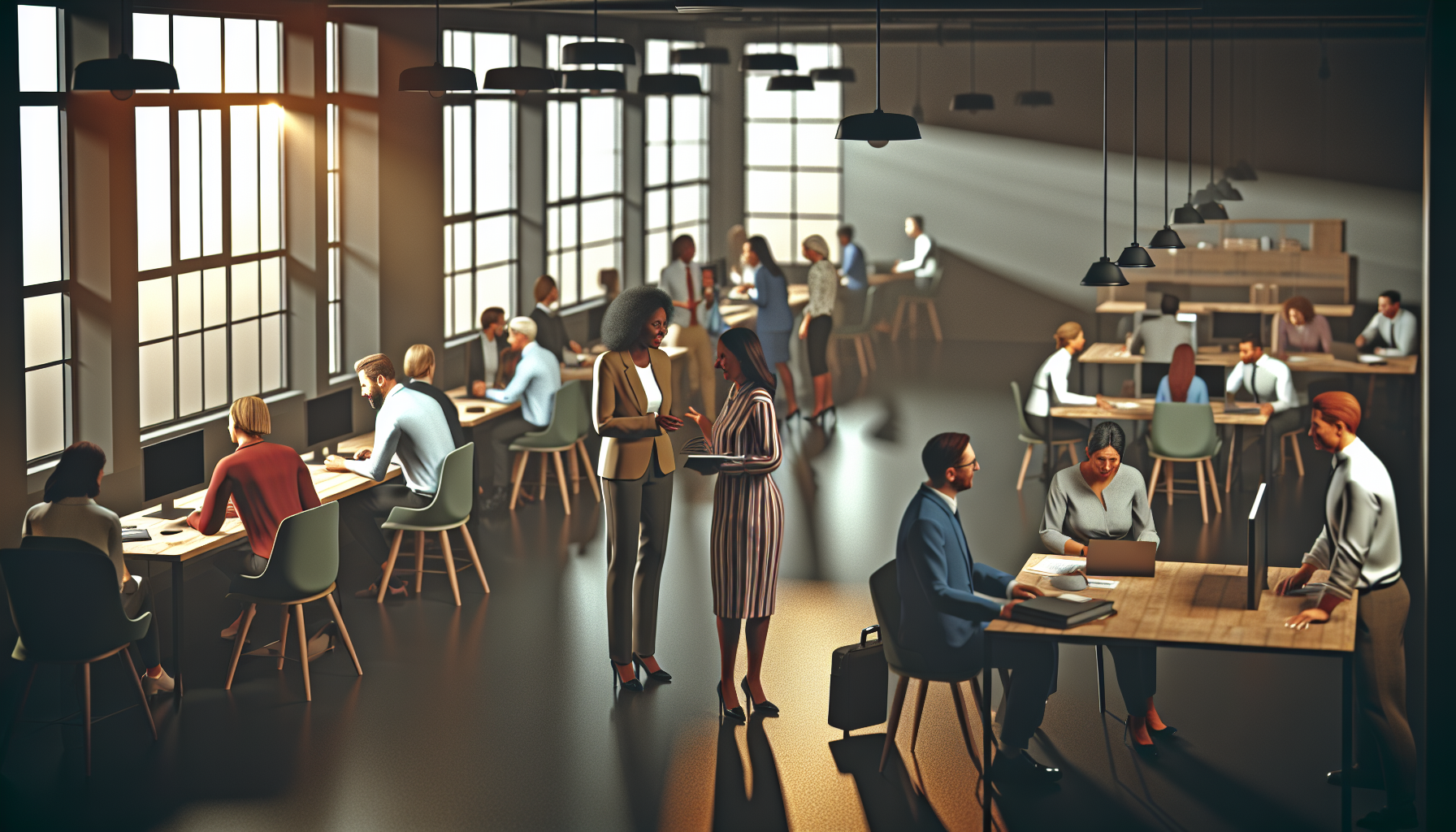 Diverse group of British professionals working in an open-plan office