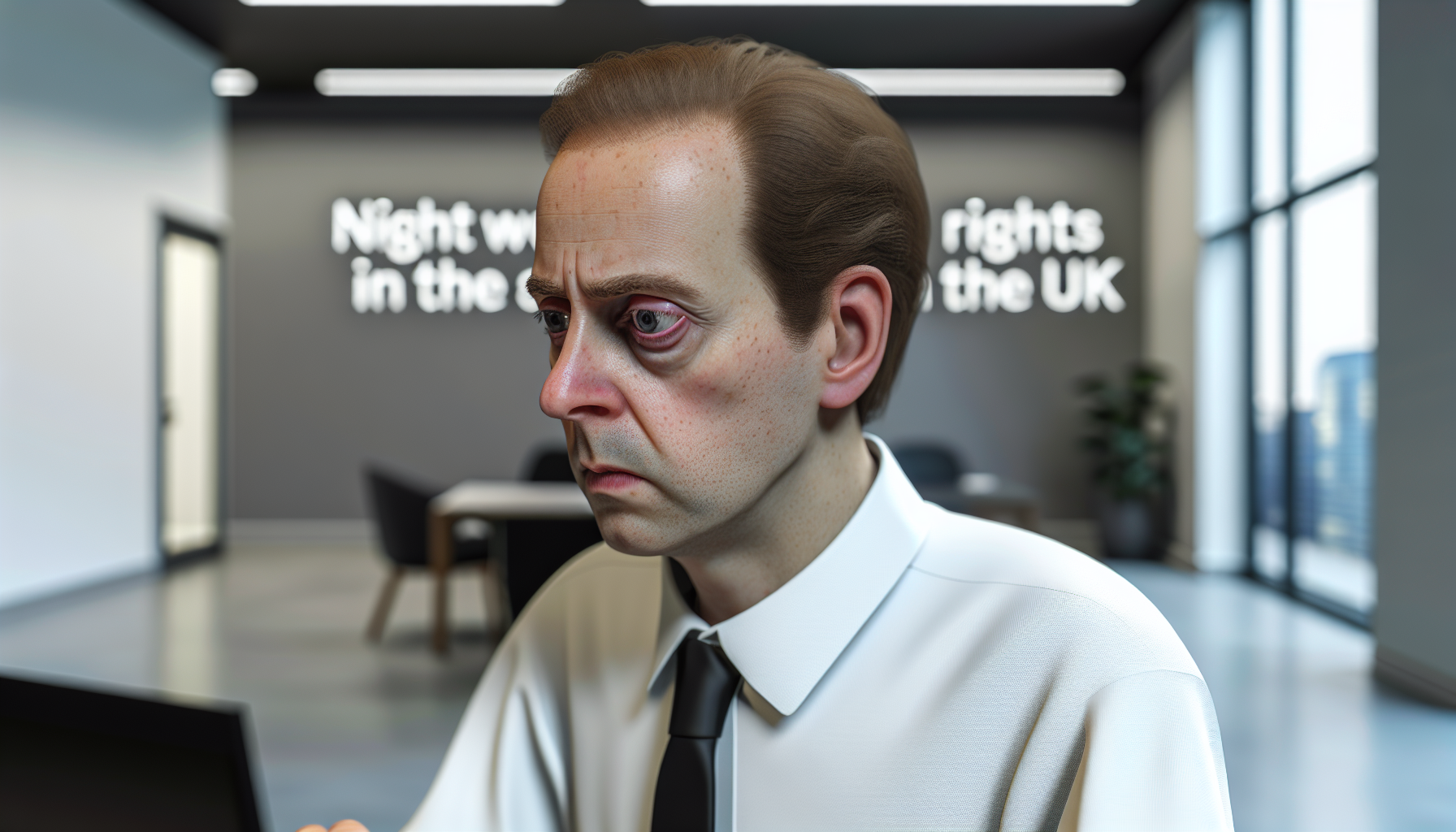 UK professional focused on work at a desk in a modern office