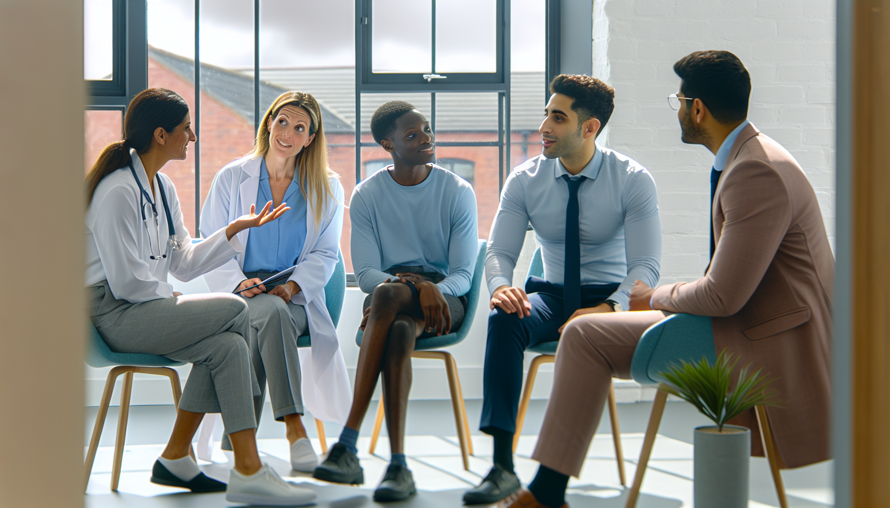 Diverse UK team collaborating on on call allowance strategies.