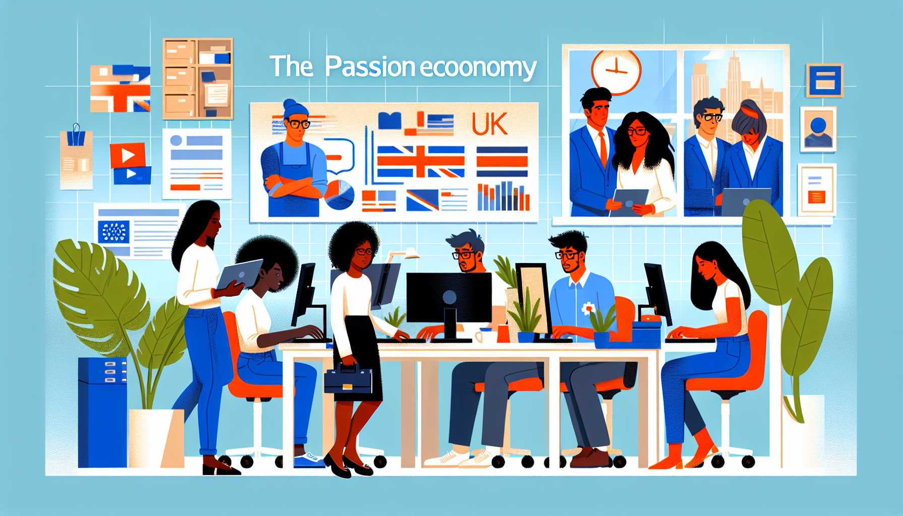 Diverse UK professionals in modern office setting