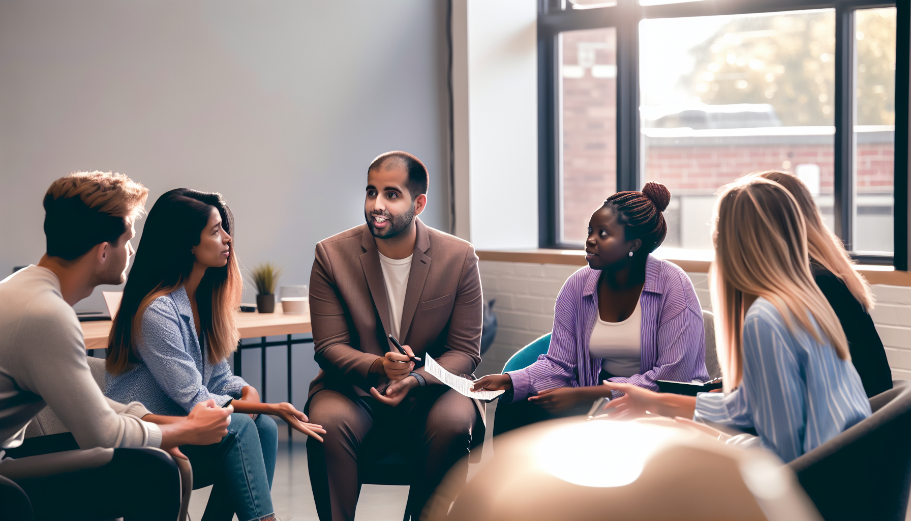 UK team meeting about Paternity leave rights in an office
