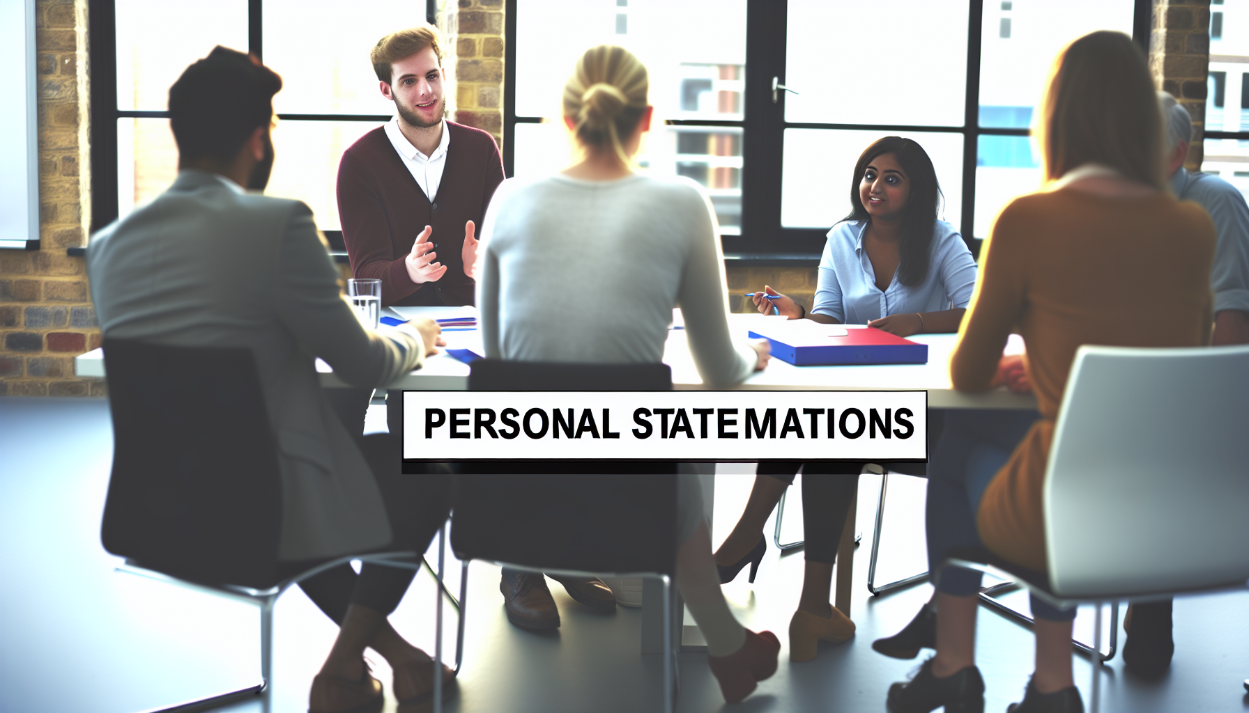 Team of UK professionals discussing personal statement strategies.