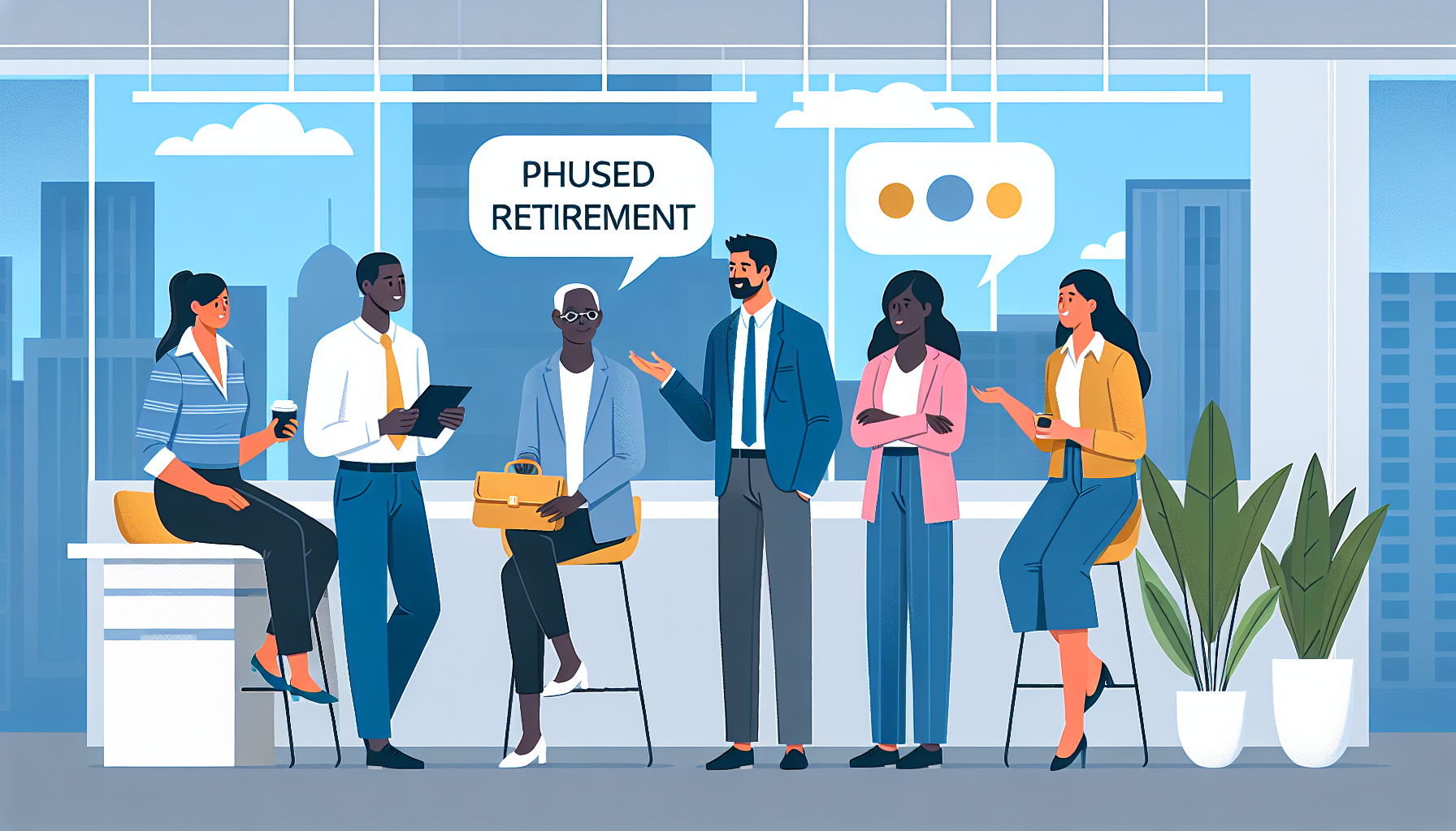Group discussion among UK professionals about phased retirement.