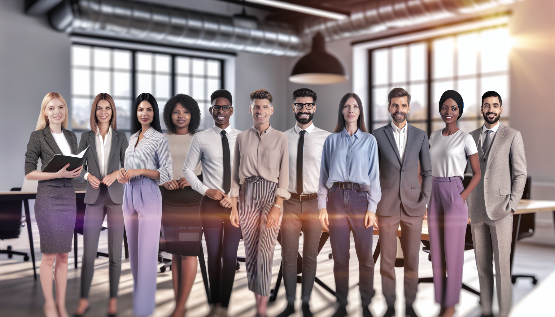 Diverse professionals discussing PhD opportunities in an office setting