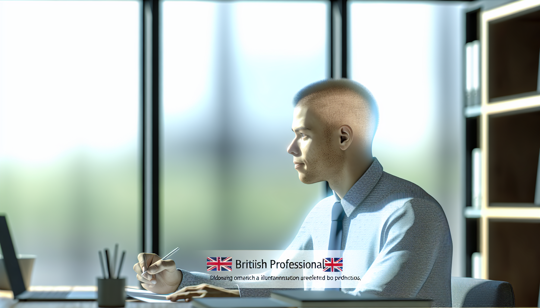 Professional focused on PhD research at a tidy desk in the UK