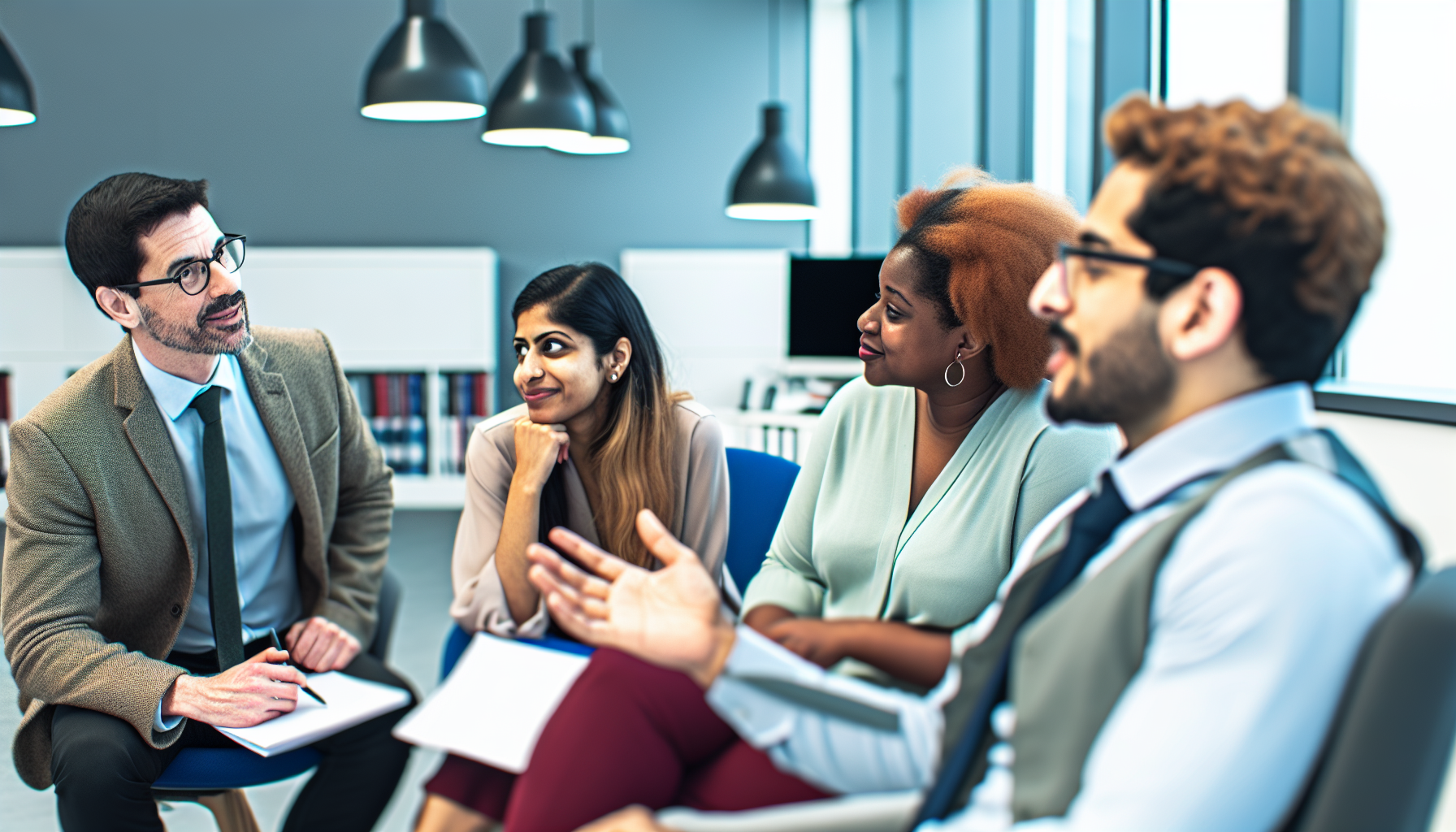 Professionals in a collaborative discussion about PhD projects