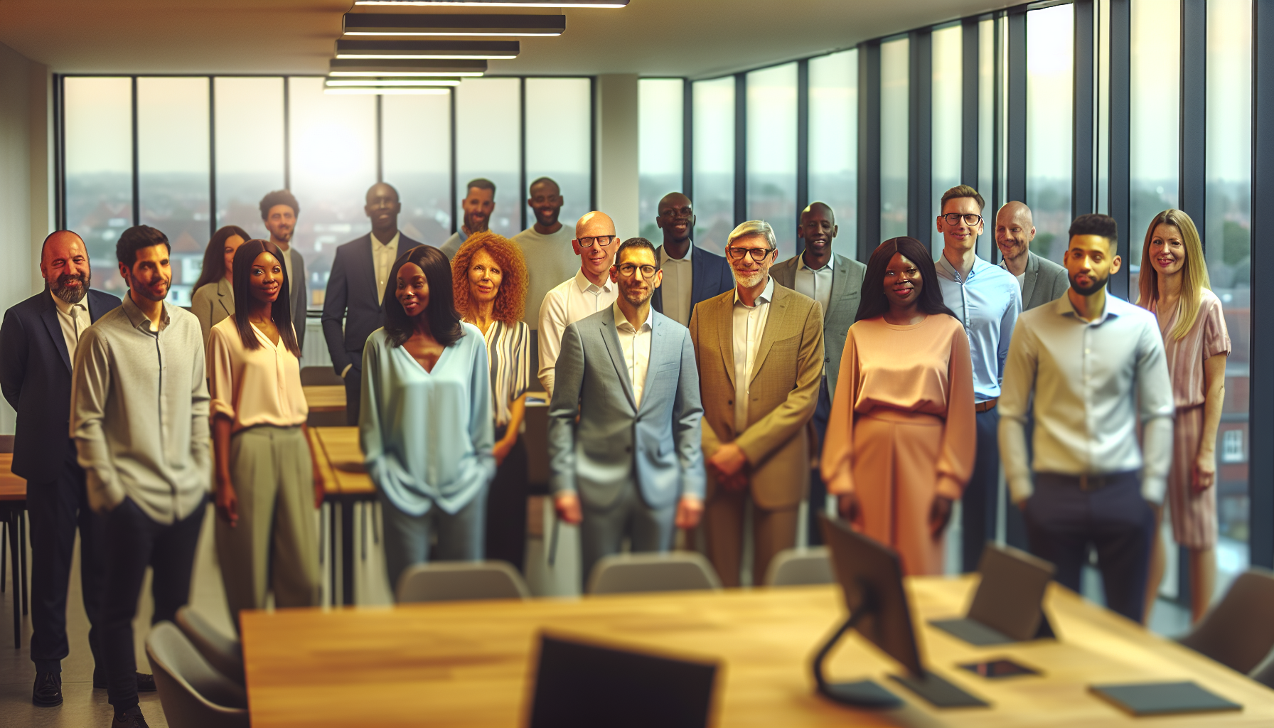 Group of UK professionals in a modern office setting preparing for interviews