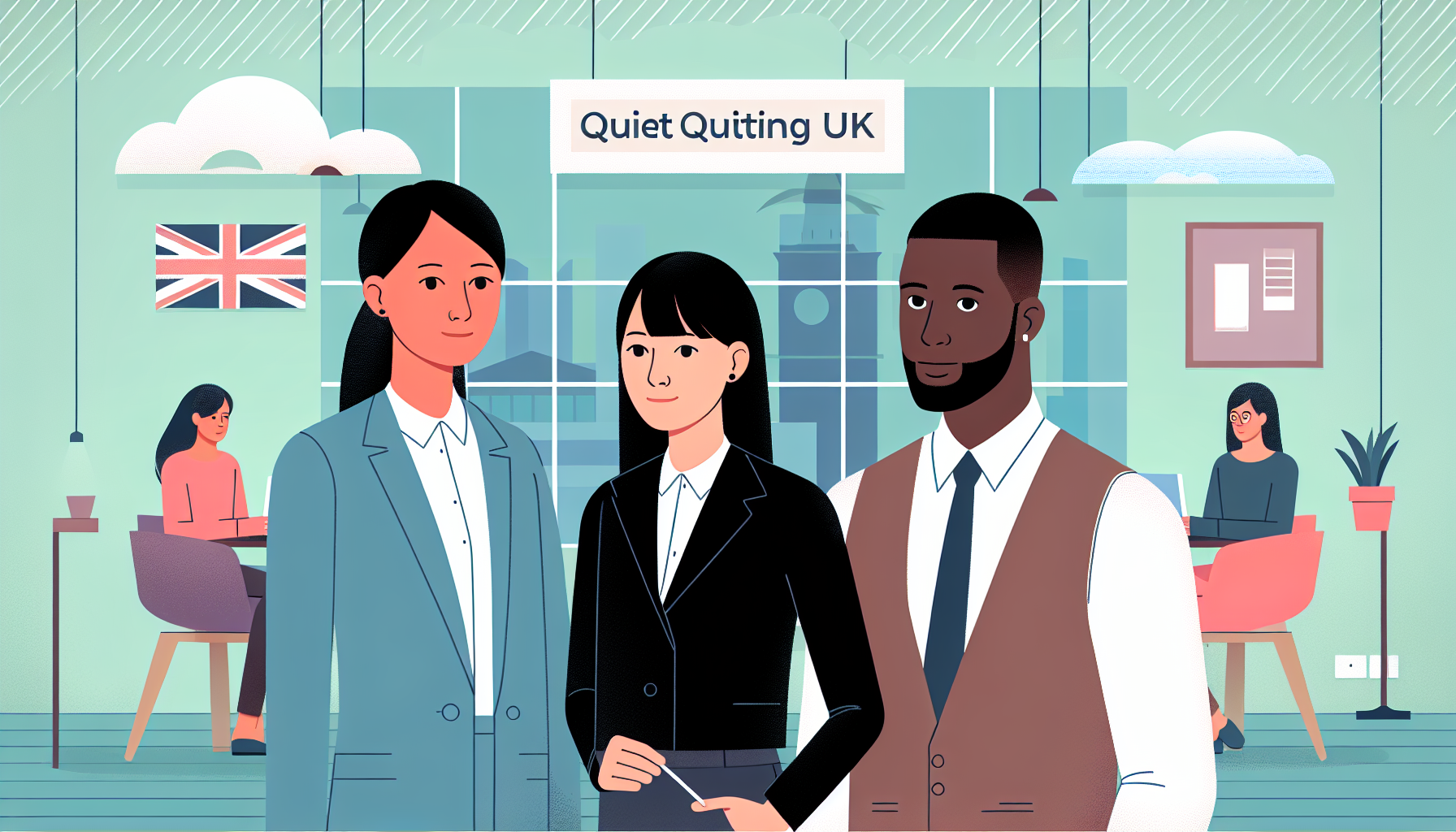 UK professionals in office discussing work strategies