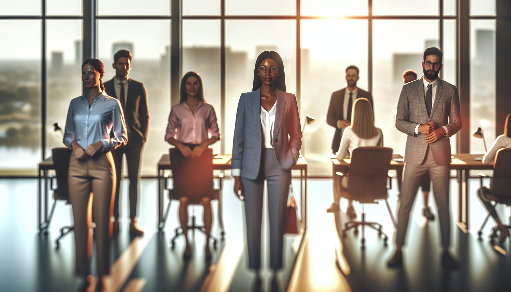 Diverse UK professionals in an open-plan office setting