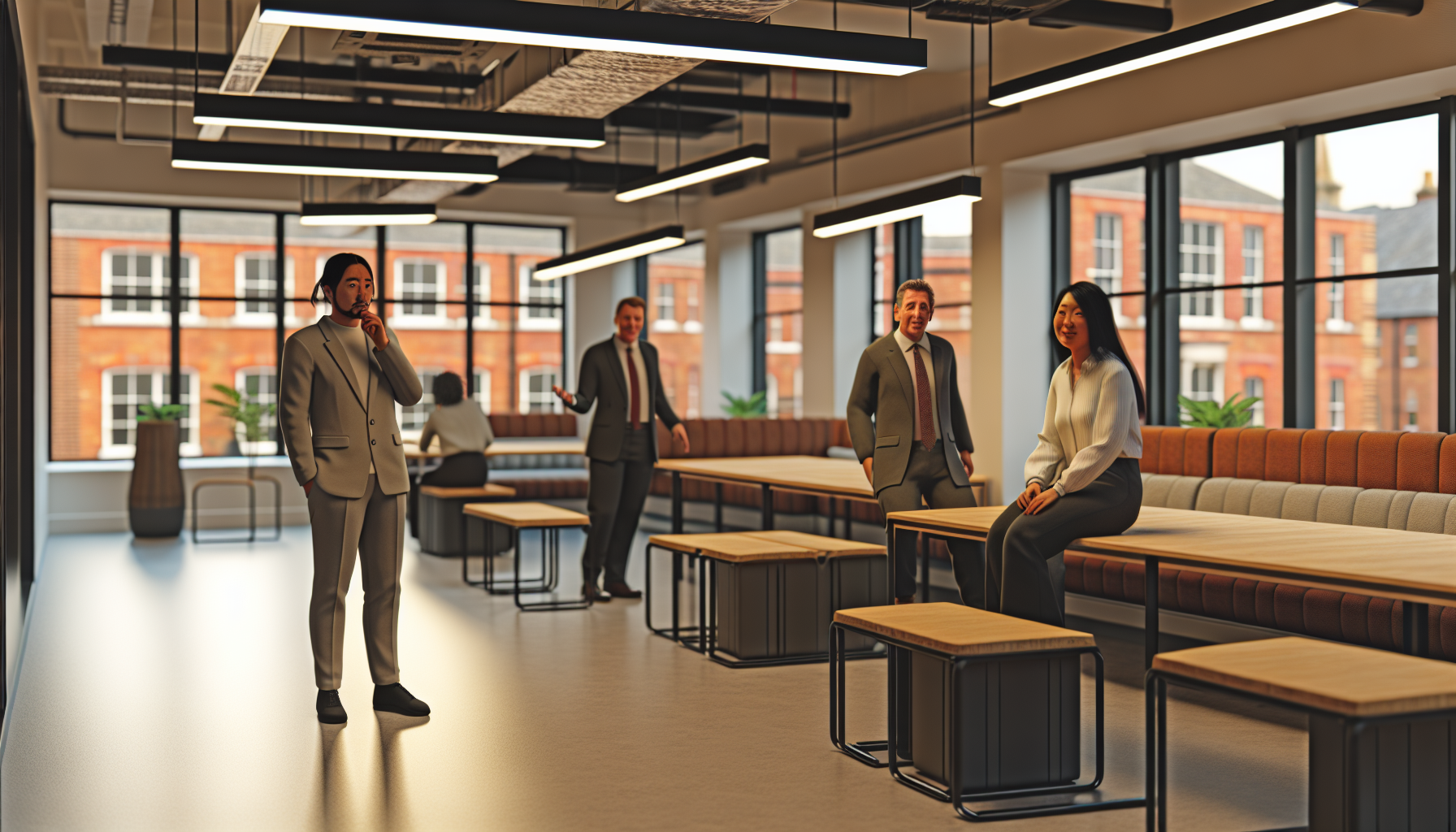 Diverse professionals working in a modern open-plan UK office.