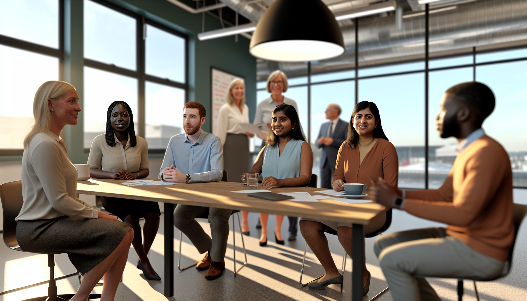 UK team having a meeting in a modern office setting