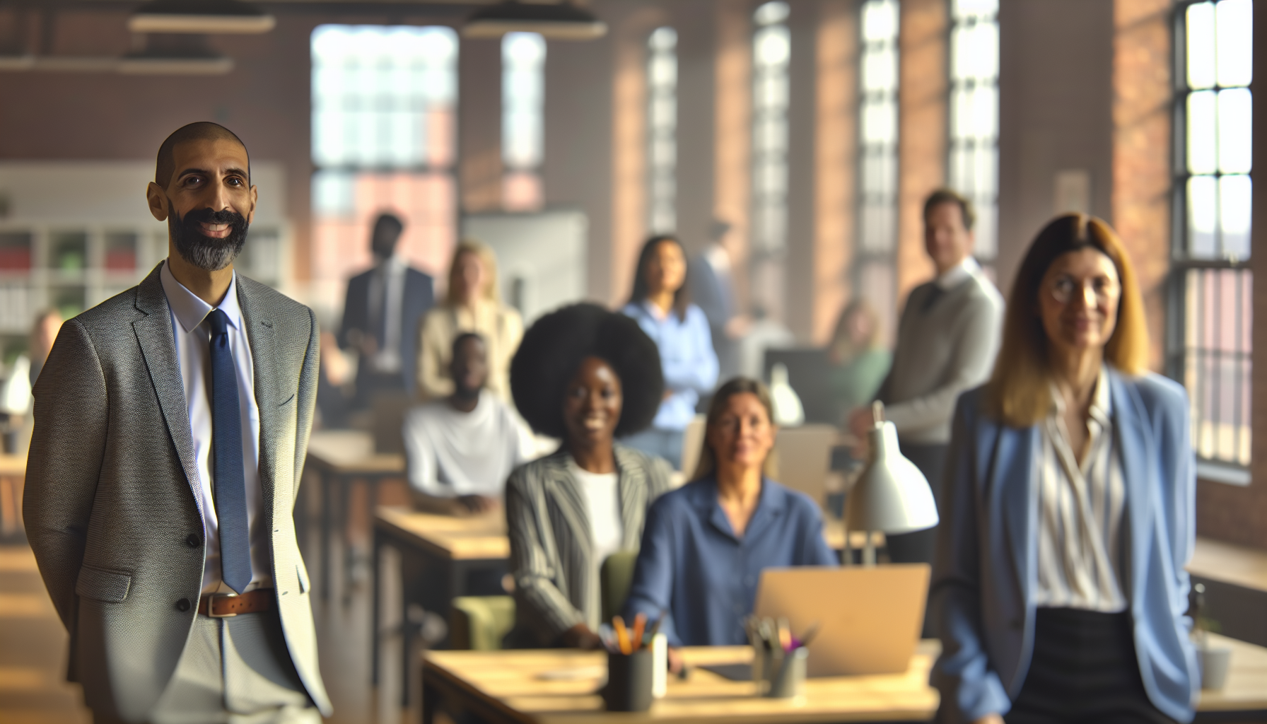 Diverse UK professionals collaborating in a modern office setting