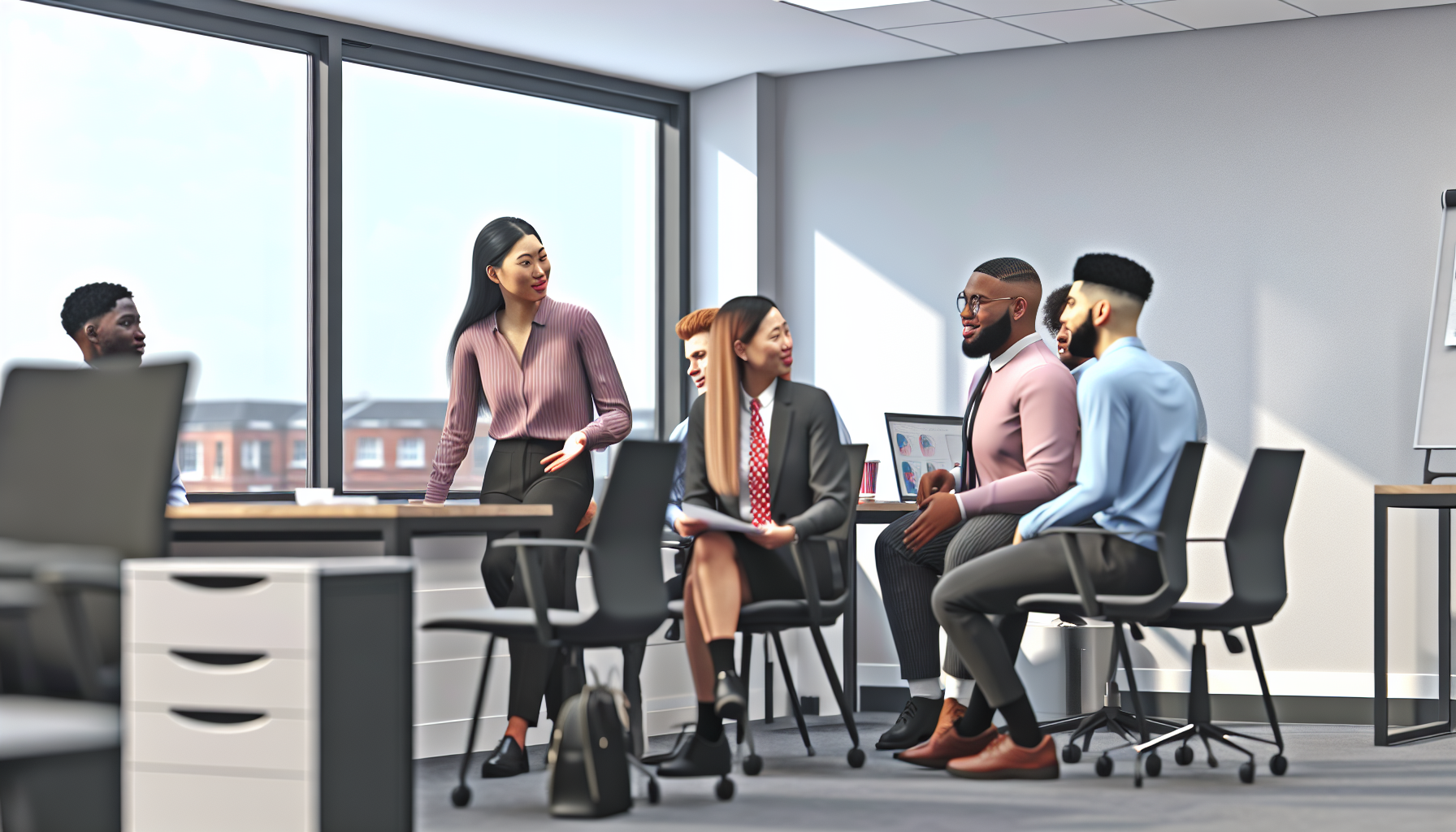 Team meeting of UK professionals in a modern office
