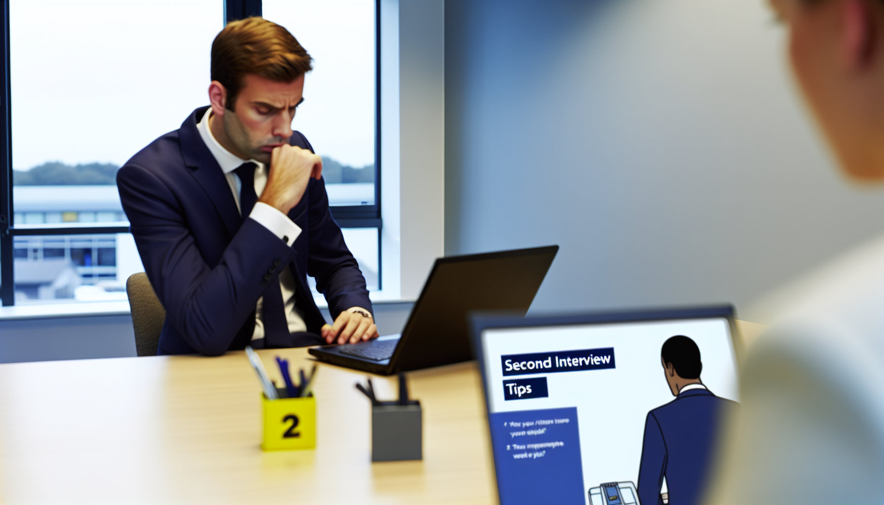 UK professional focusing on work at a tidy desk in a modern office.