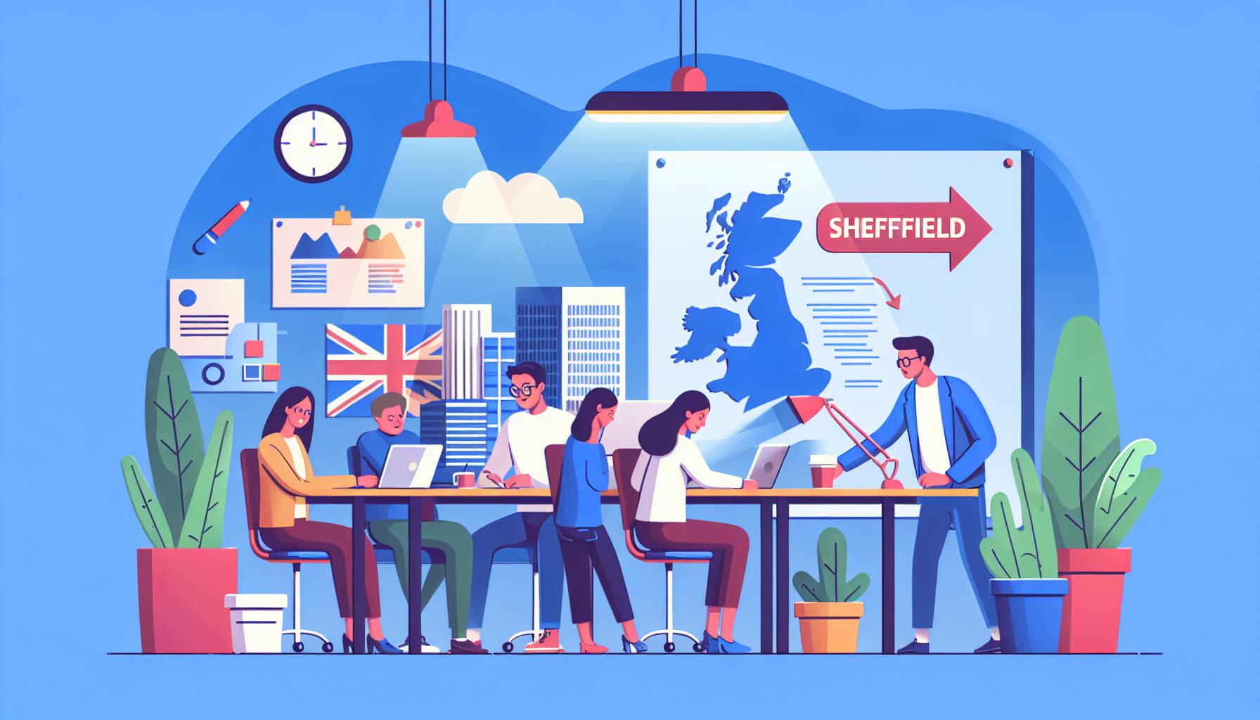 UK workplace team collaborating in Sheffield.