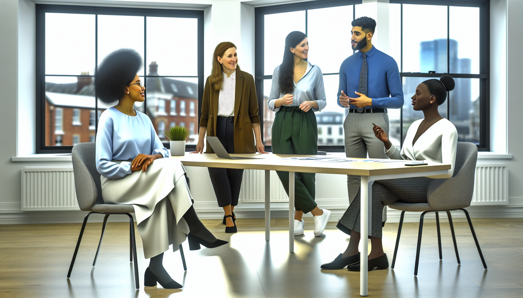 UK professionals in a collaborative office discussion