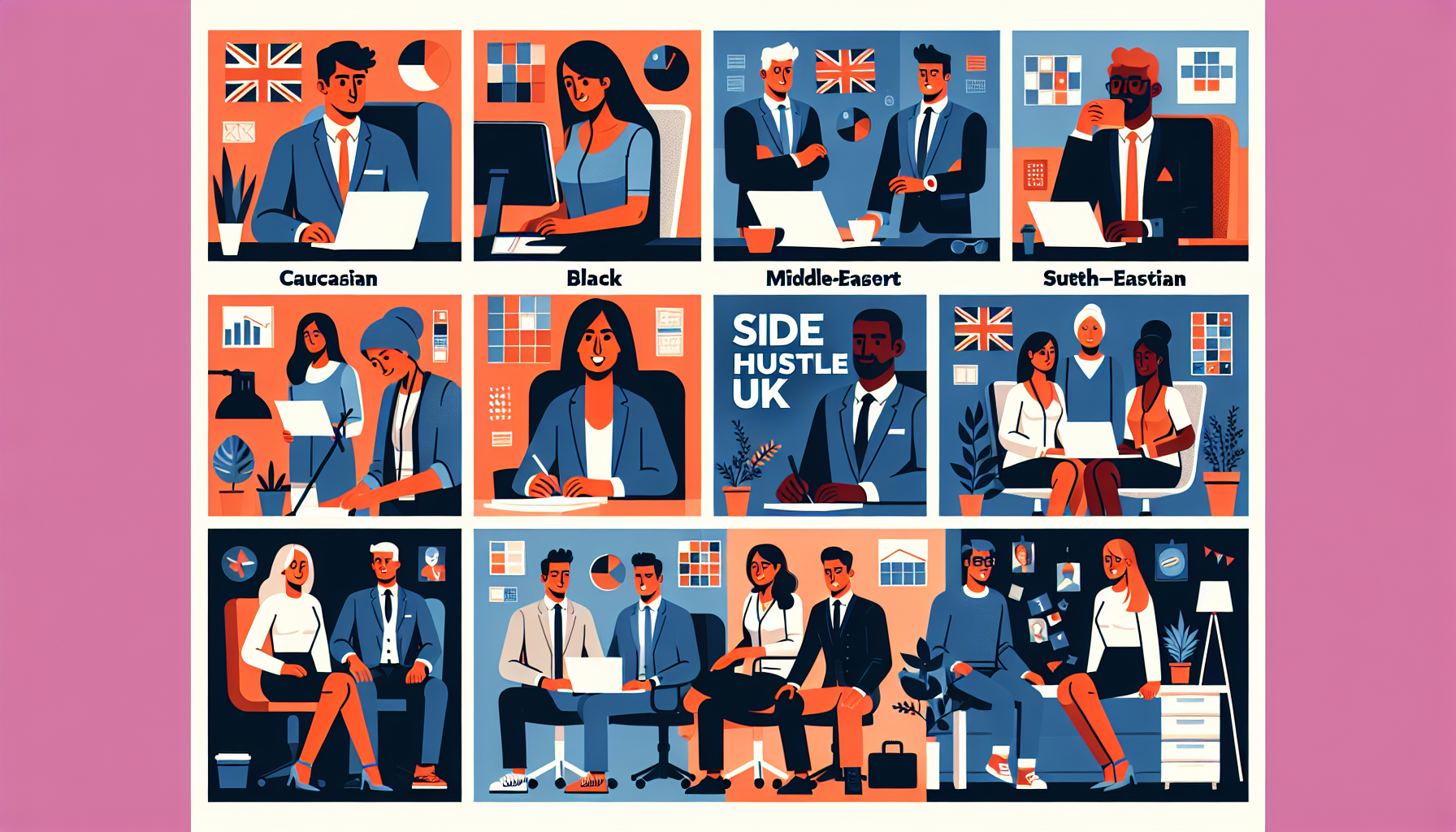 Diverse UK professionals in a modern office setting