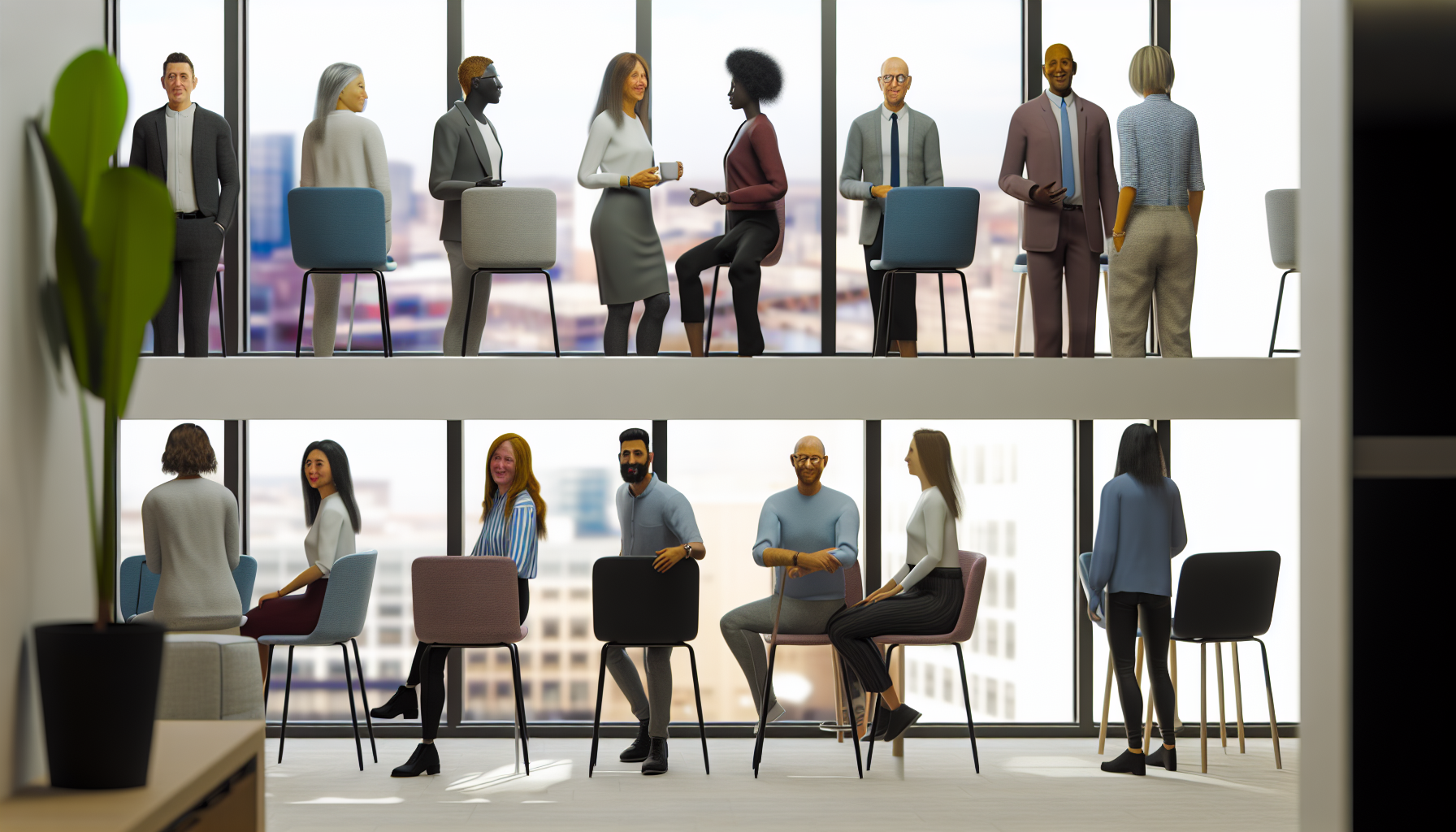 British professionals working in a modern open-plan office.